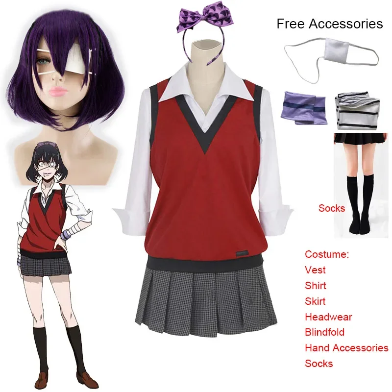 

2022 Ikishima Midari Cosplay Costume Kakegurui Compulsive Gambler Wigs Accessories JK Uniform Schoolgirl Anime School Suit Hot