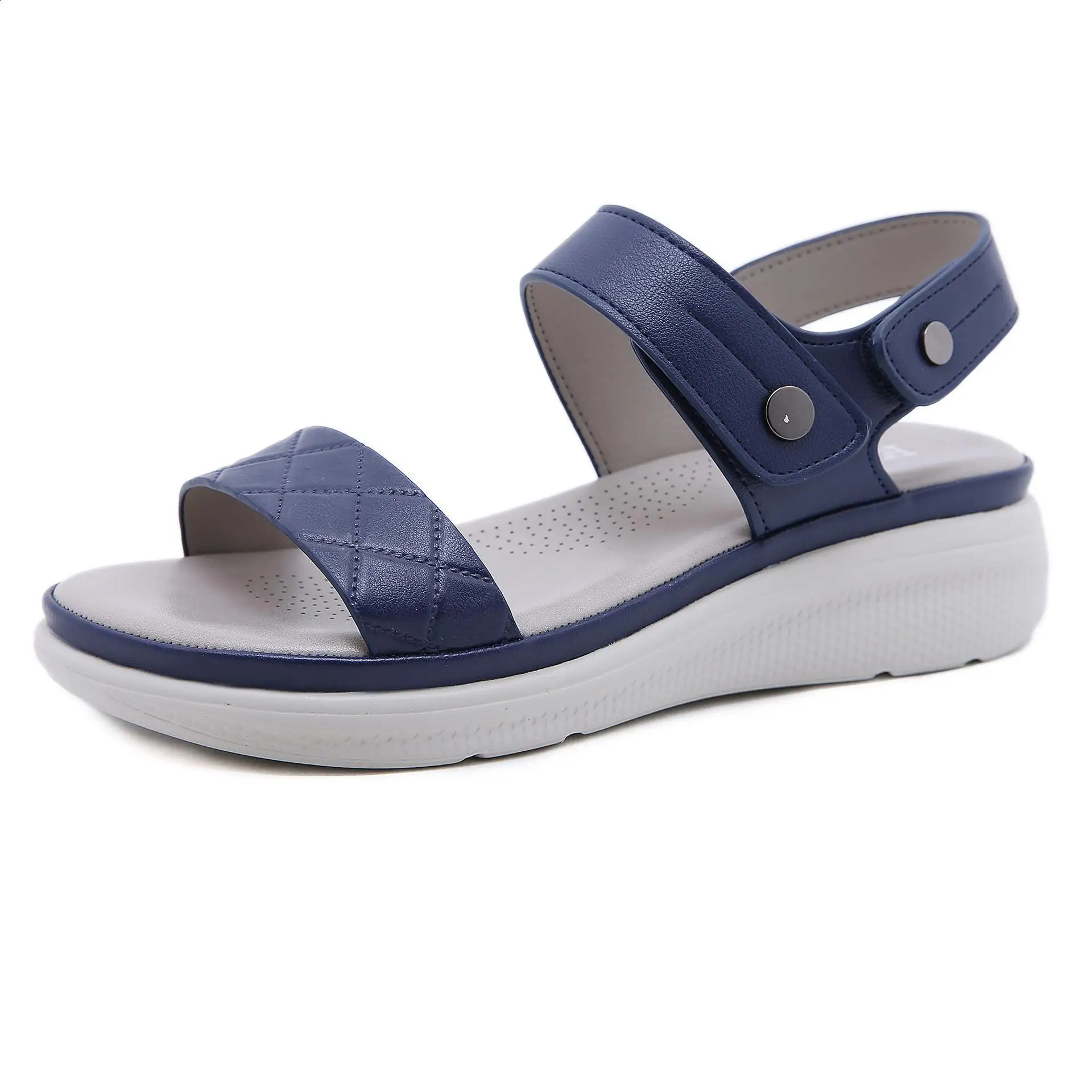 Sandalias bajas de cuero para mujer, zuecos de talla grande con cuña y tacón bajo, plataforma grande de PVC PU, 2024