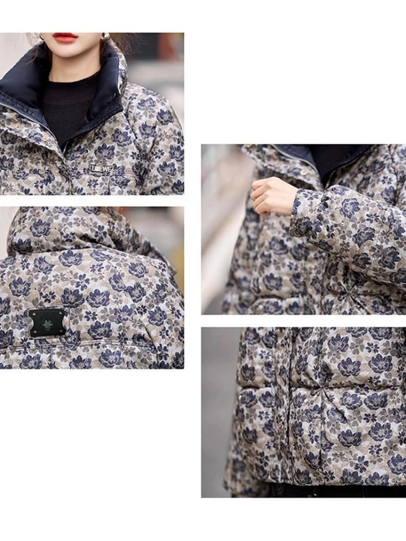 Giacca da pane stampata da donna invernale stile corto colletto rialzato cappotto in cotone versatile allentato casual Parka coreano W781 ﻿