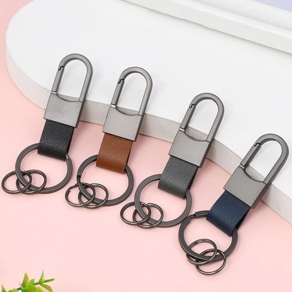 Metal Pu Leather Keychain Anti-Lost Carabiner Holder Leather Waist Hanging Key Chain Business Style Jewelry Car Trinket Keyring