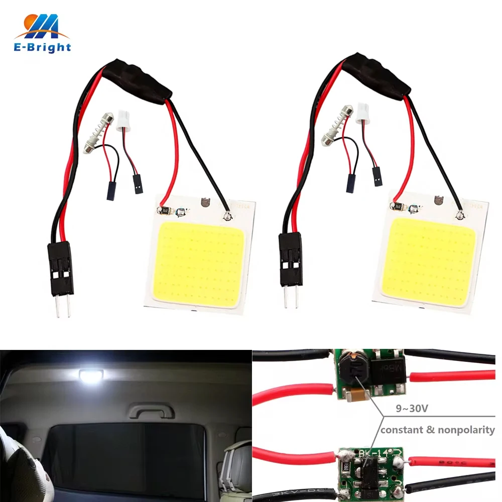 YM E-Bright 2 Set COB 48 LED Car LED Light 12V 24V 48 SMD Panel Interior Lamps With T10 + Festoon Adapters