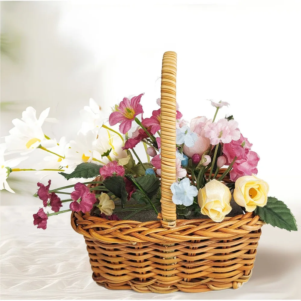 With Handle Imitation Rattan Handhold Handwoven Household Braid Storage Baskets 5 Styles Vegetable Fruit Flowers Holder