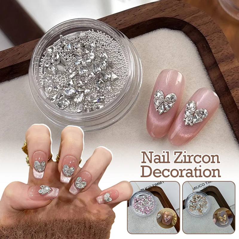 Emenda geométrica coração strass decoração da arte do prego material costura forma de amor cristal fundo plano gota de água zircão broca