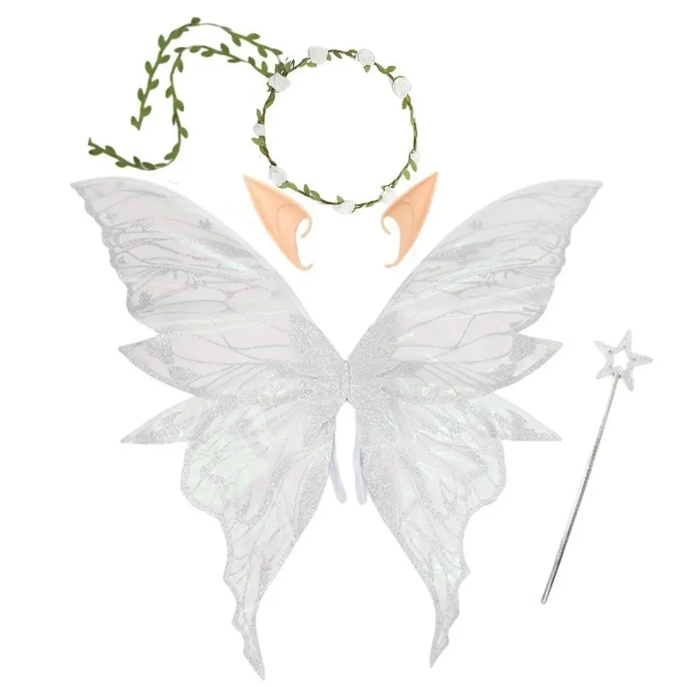 

Cute Flower Crown Fairy Costume Set Star Wand Gold Foil Fairy Wings Elf Ears Dress-Up Sparkling Angel Wings Cosplay Festivals