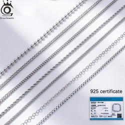 ORSA JEWELS 100% 925 Sterling Silver Link Chain Necklaces Minimalism Snake/Paperclip/Box/Figaro/Chopin/Cuban Chains 40-60cm