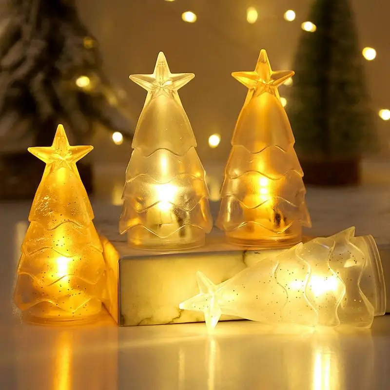 LED Christmas Tree Night Light, Desktop Ornamentos, Decoração De Natal, Luzes De Vela Eletrônicas, Lâmpadas De Atmosfera, Casa, Festa De Ano Novo
