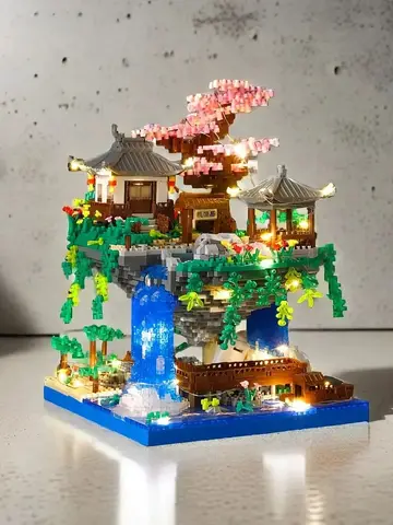 Taohuatan Lake Themed Micro Brick Building Blocks Set, Adult Creative Toys, Unique Chinese Landscape Model Bricks with LED Light