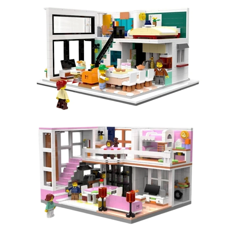 Mini Klein Deeltje Stad Straat Uitzicht Model Woonkamer En Slaapkamer Bouwstenen Set Diy Figuur Model Voor Kinderen Kerstcadeaus