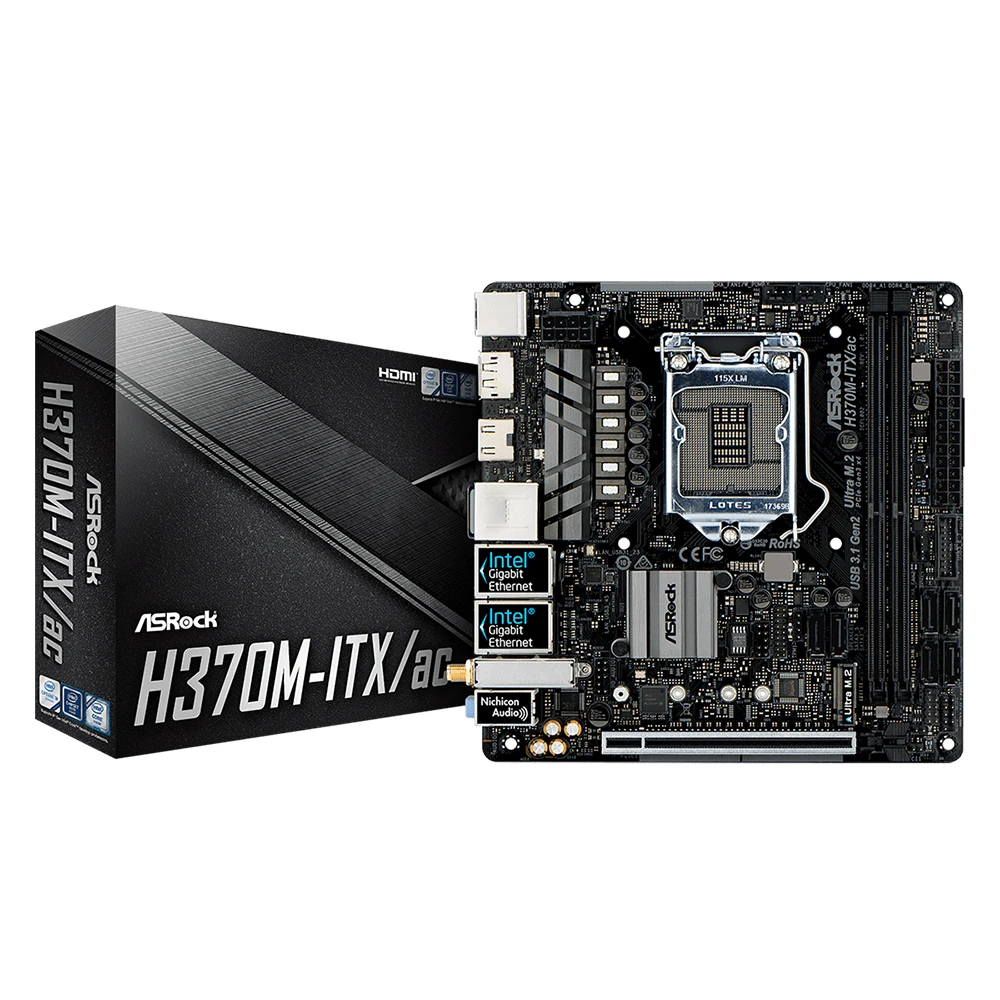 ASROCK H370M-ITX/ac Mini-ITX Motherboard Intel H370 1151 For i7-8700 i5-9400F i3-8300 i9-9900 cpu 2×DDR4 32GB  NVMe SSD  new