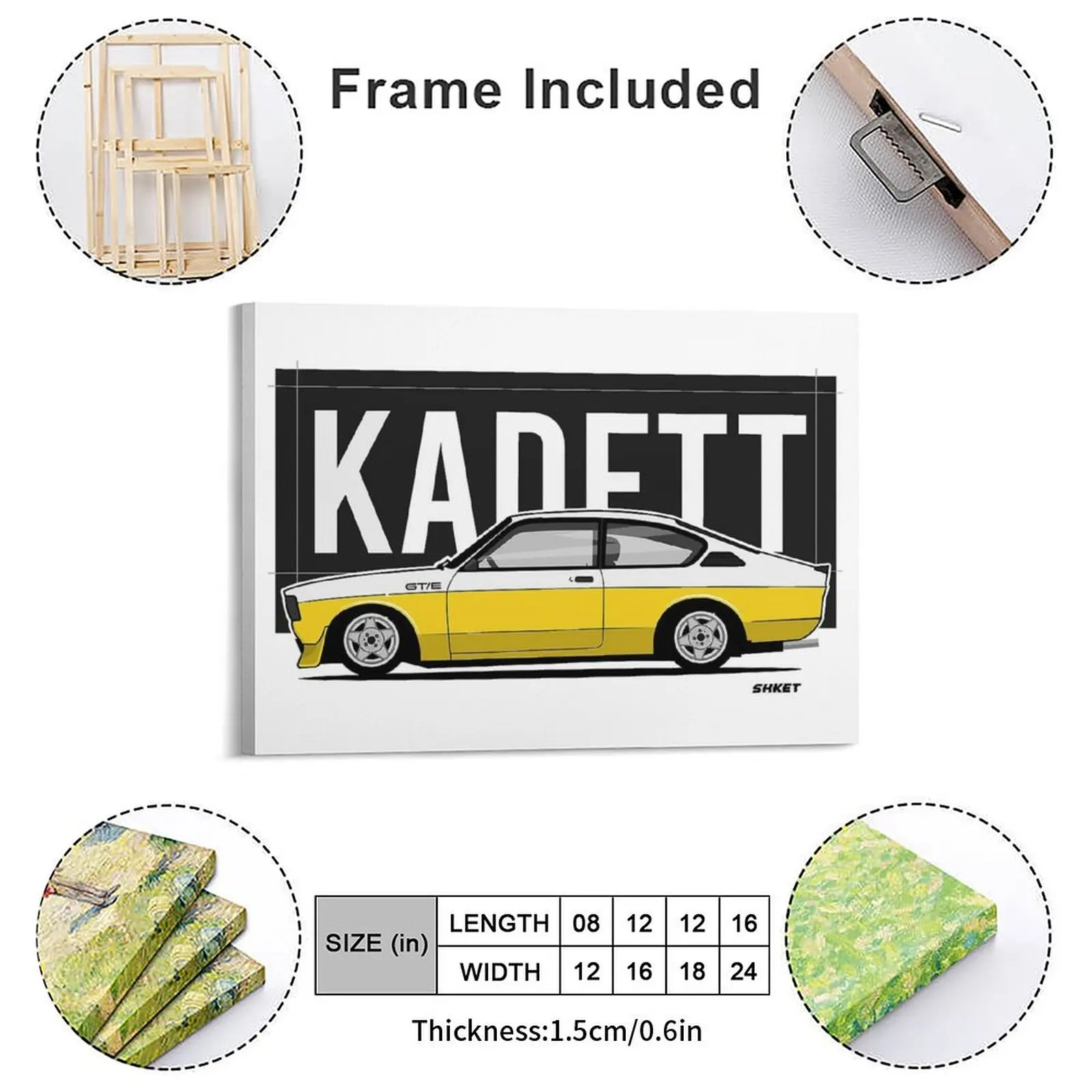 Beige Opel Kadett B Sedan Illustration Canvas Paintings Cave Pub Wall Cave Vintage Plaques Classic Car Metal Posters