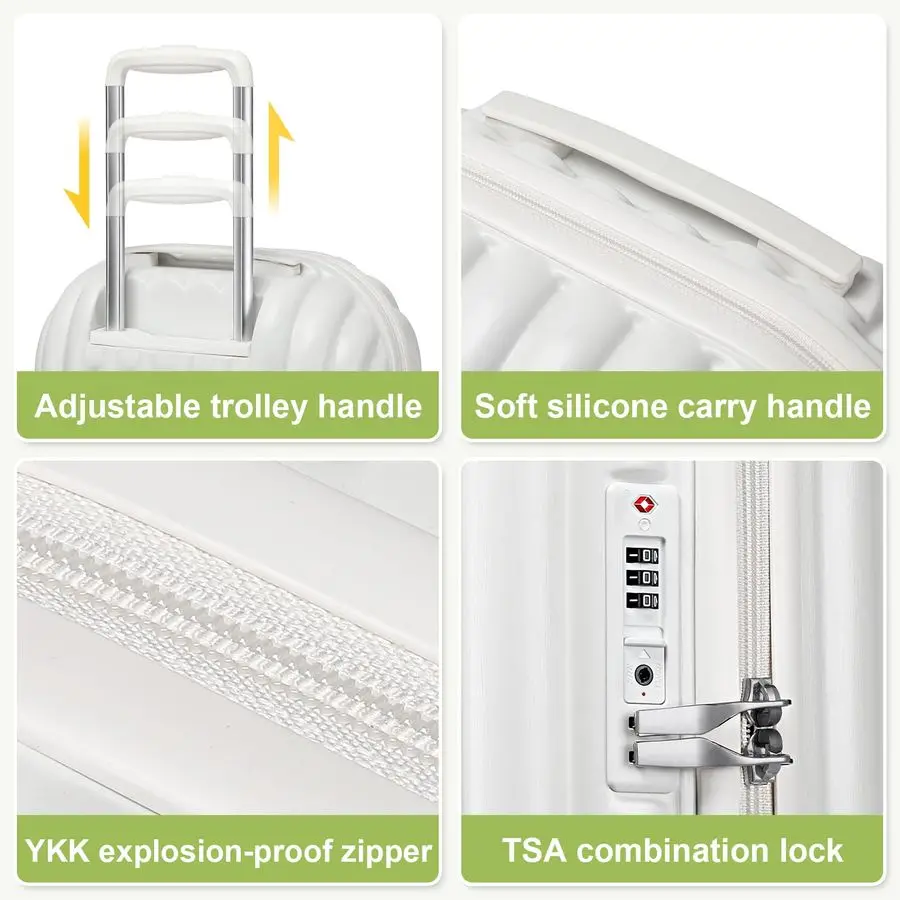 スピナーホイール付き、航空会社承認済みの荷物、ハードサイド20インチ機内持ち込みスーツケース、TSAロック付き2個セット、ホワイト