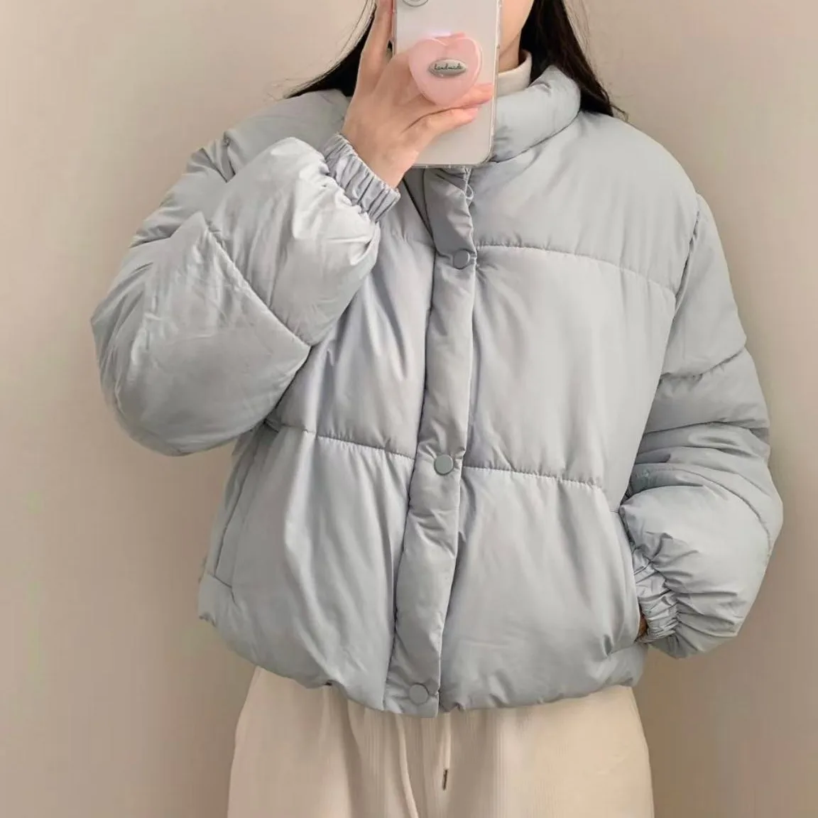 

Женская хлопковая куртка Jaet Bread Sle, свободная длинная теплая зимняя верхняя одежда с высоким воротником, повседневный универсальный топ простого дизайна