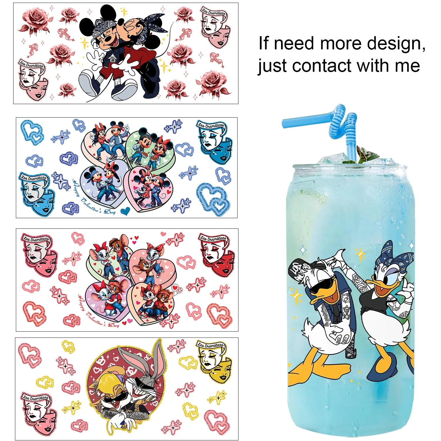 

Valentine's Day XOXO Mickey easy peel waterproof Party DIY Decals 3D transfers uvdtf tumbler seal stickers 16oz uv dtf cup wraps
