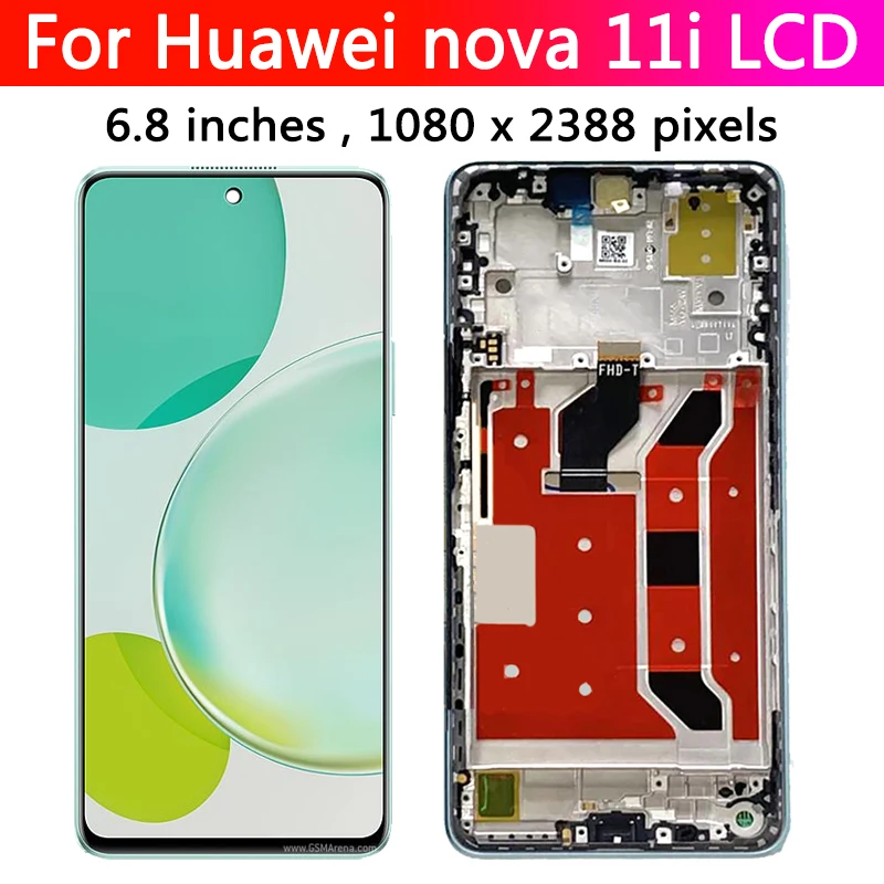 6.8\'\' AAA+ For Huawei nova 11i LCD MAO-LX9 Display Screen+Touch Panel Digitizer For Huawei Nova 11i MAO-LX9N LCD Frame