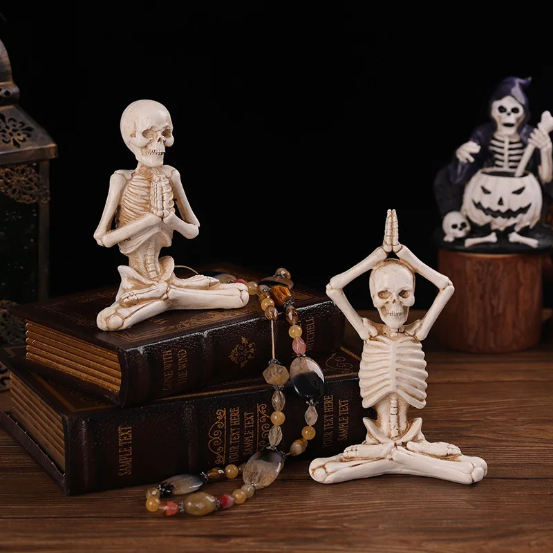 Halloween Skeleton Yoga Mini Figurine Resin Craft for Spooky Decor