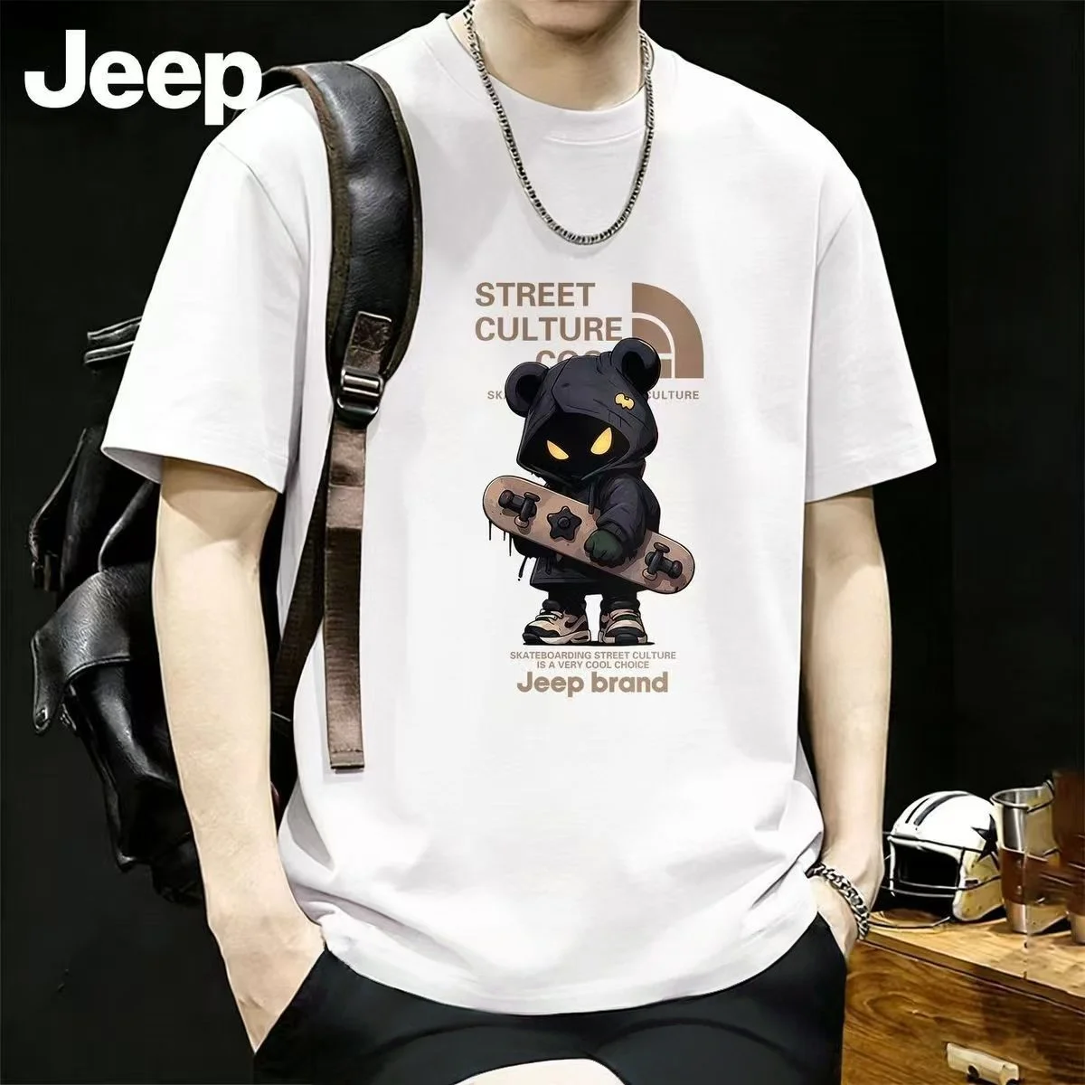 

Men's Jeep Summer 260g 100% Cotton Drop Shoulder Short Sleeve T-Shirt,casual and fashionable with trendy minimalist print design