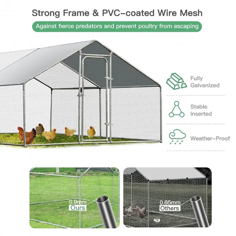 Large Walk in Shade Cage Chicken Coop with Roof Cover Rabbit Ducks Hen Poultry House Large Metal Cages Chicken Run Coop