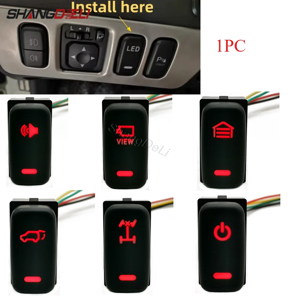 1Pc Car LED Horn View Garage Power Switch Button with Wire For Mitsubishi Outlander Pajero V73 V93 V97 Lancer EX Accessories