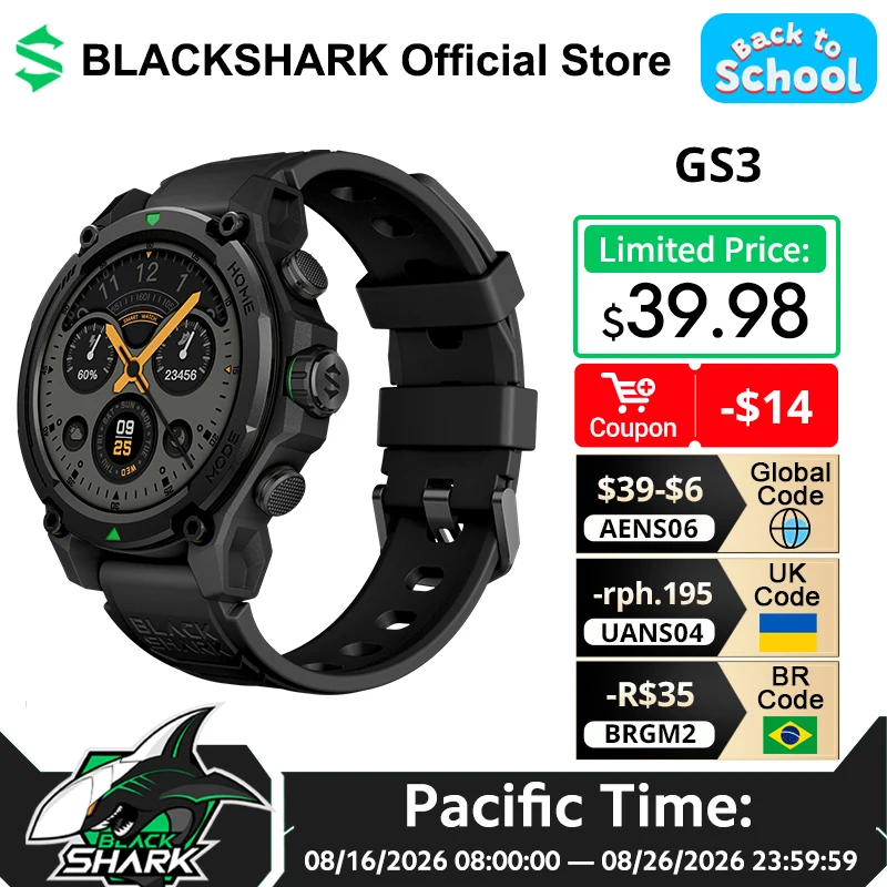 Global Version Blackshark GS3 Smartwatch  1.43" AMOLED Display 5ATM AI Watch Faces GPS Satellite Positioning men‘s watch