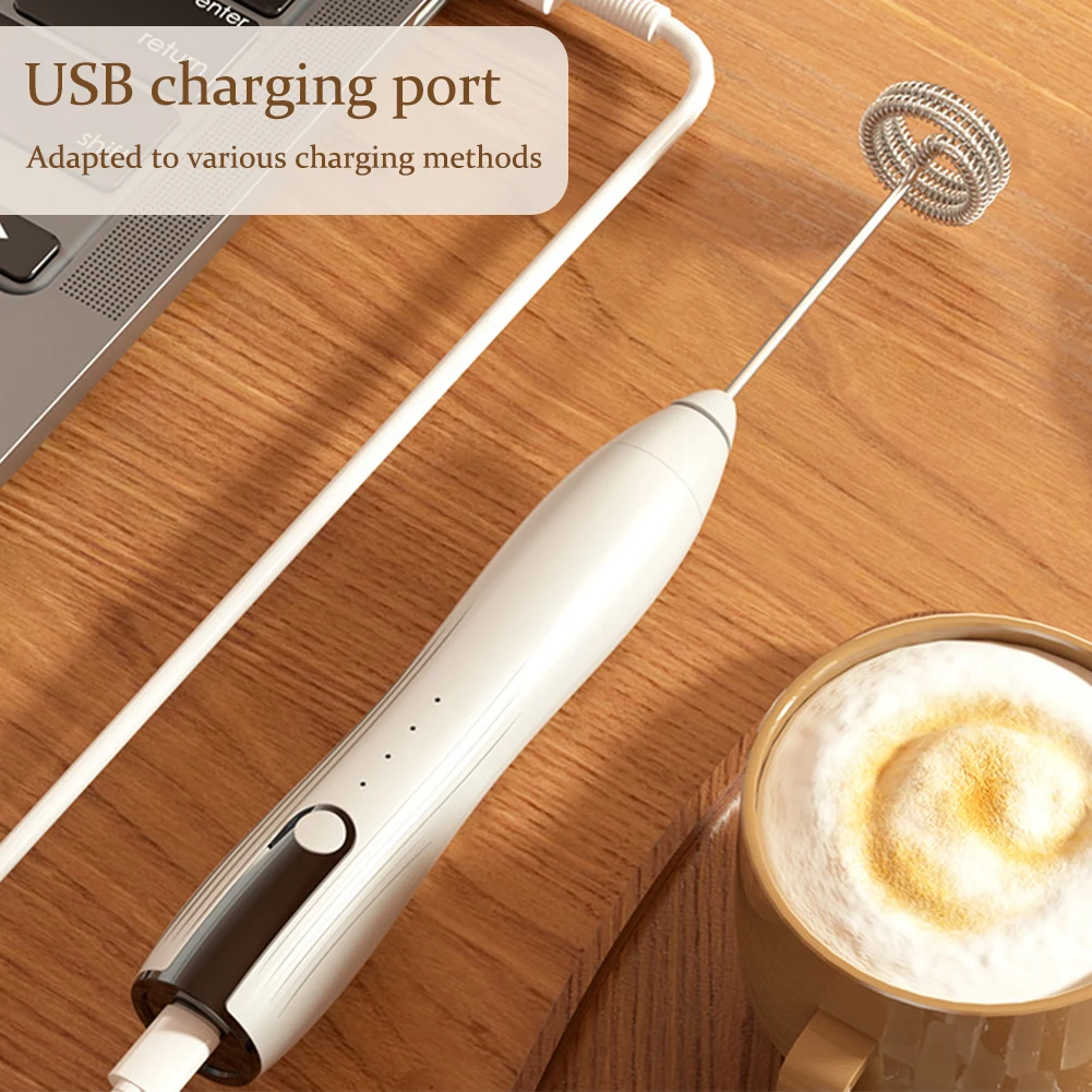 Electric Egg Beater 3 Speeds Mini Stirrer Whipper Stainless USB Rechargeable Adjustable 1500mAh with TYPE-C/Mixing Head Wireless