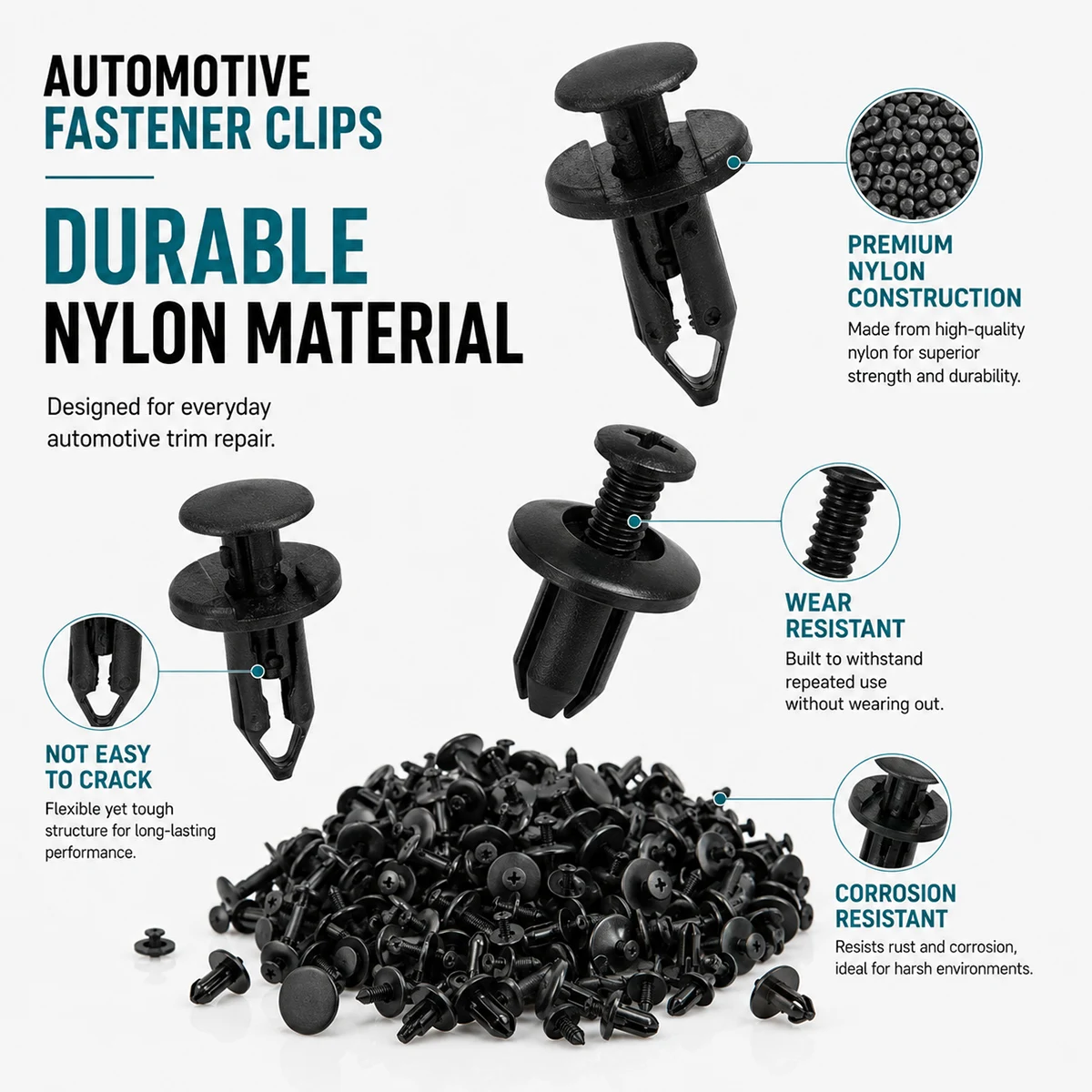 Lanke 190PCS 6 Sizes Automotive Push Pin Clips Car Trim Fastener Assortment Kit for Car Bumper Fender Door Trim Panel Repair