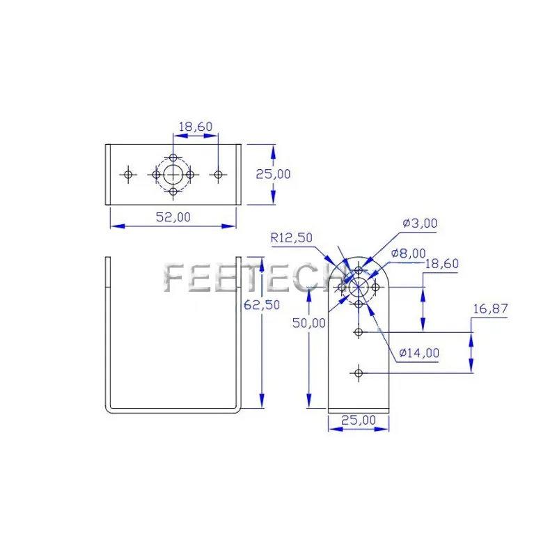 20 Buah Braket Servo Bentuk U Aluminium untuk Lengan dan Kaki Robot FK-US-003