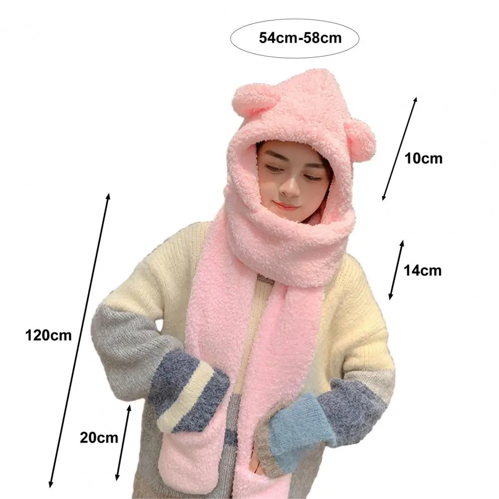 New Cute Bear Ear Hat Scarf Gloves Set Winter Women Beanies Caps Warm Casual Plush Hats Casual Solid Fleece Girl Kawaii Present