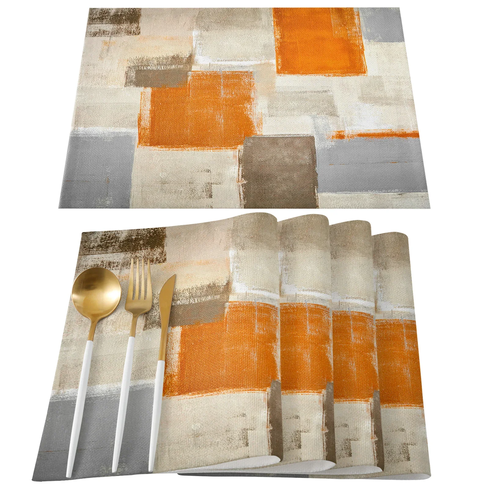 Oil Painting Abstract Geometric Orange Dining Placemat Tableware Mats Kitchen Dish Mat Pad 4/6pcs Table Mat Home Decoration