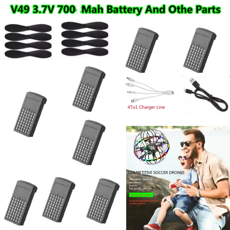 V49 Dual Mode Gesture Sensing Remote Control RC Drone Quadcopter Spare Parts Accessories 3.7V 700Mah Battery Propeller USB