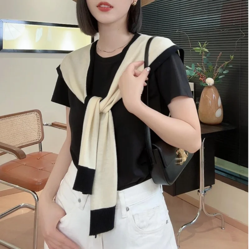 Korean Summer Women Air Conditioning Fake Collar Neck Scarf Female Knit Thin Autumn Knotted Cape Sunscreen Shawl