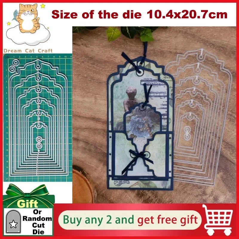 6 szt. Tagi z wzmocnieniami otworów wielowarstwowe etykiety wykrojniki do metalu wzornik dla DIY Scrapbooking Card Craft dekoracyjne tłoczenie