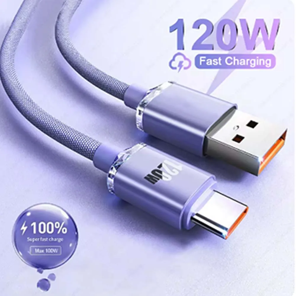 120W Fast Charge USB Type C Quick Charge Cable For Xiaomi Redmi Note 14 Fast Charging Cable For Huawei Honor OnePlus POCO OPPO