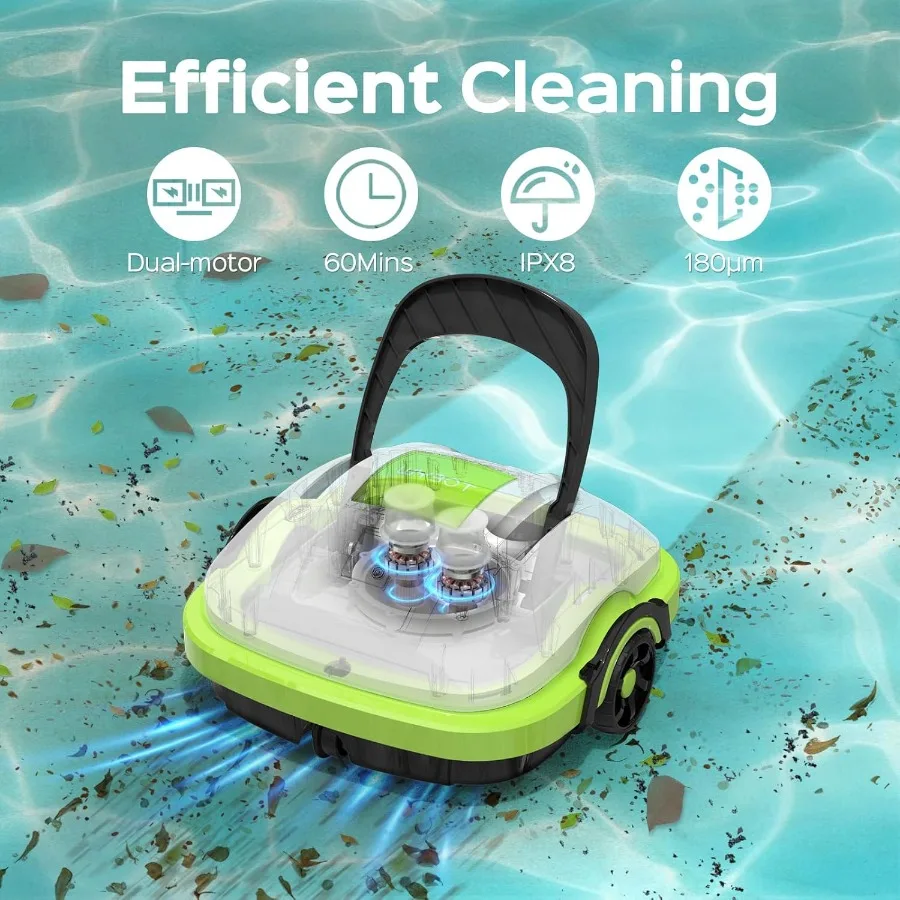 コードレスロボットプールクリーナー 自動プール掃除機 強力な吸引力 デュアルモーター セルフパーキング 最大538平方フィート 平らな場所に最適