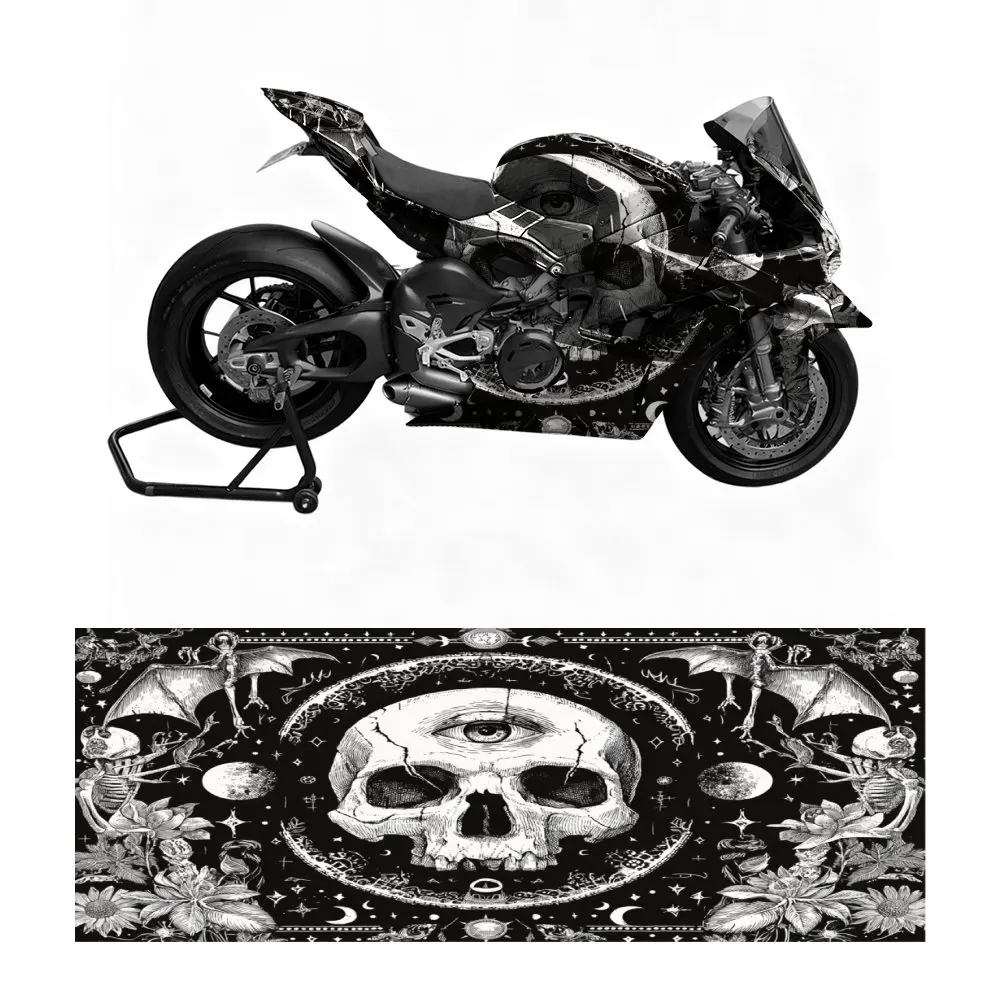 

Виниловая пленка для мотоцикла-самоклеящаяся водонепроницаемая и устойчивая к царапинам, черно-белый дизайн с рисунком черепа, наклейка на велосипед для гонщика