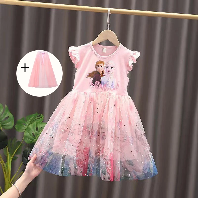 New Summer Girls Dress Cloak Short sleeve Disney Kids Clothes Blue for Children Birthday Party Frozen Elsa Anna Princess Dresses