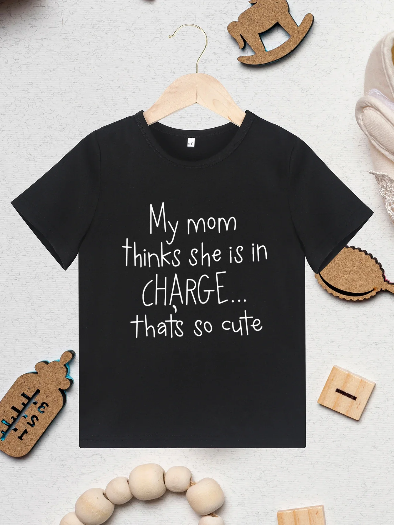 

"My Mom Thinks She ls In Charge...Thats So Cute" Children T-shirt Tee Tops Casual Soft Comfortable Boys And Girls Summer Clothes