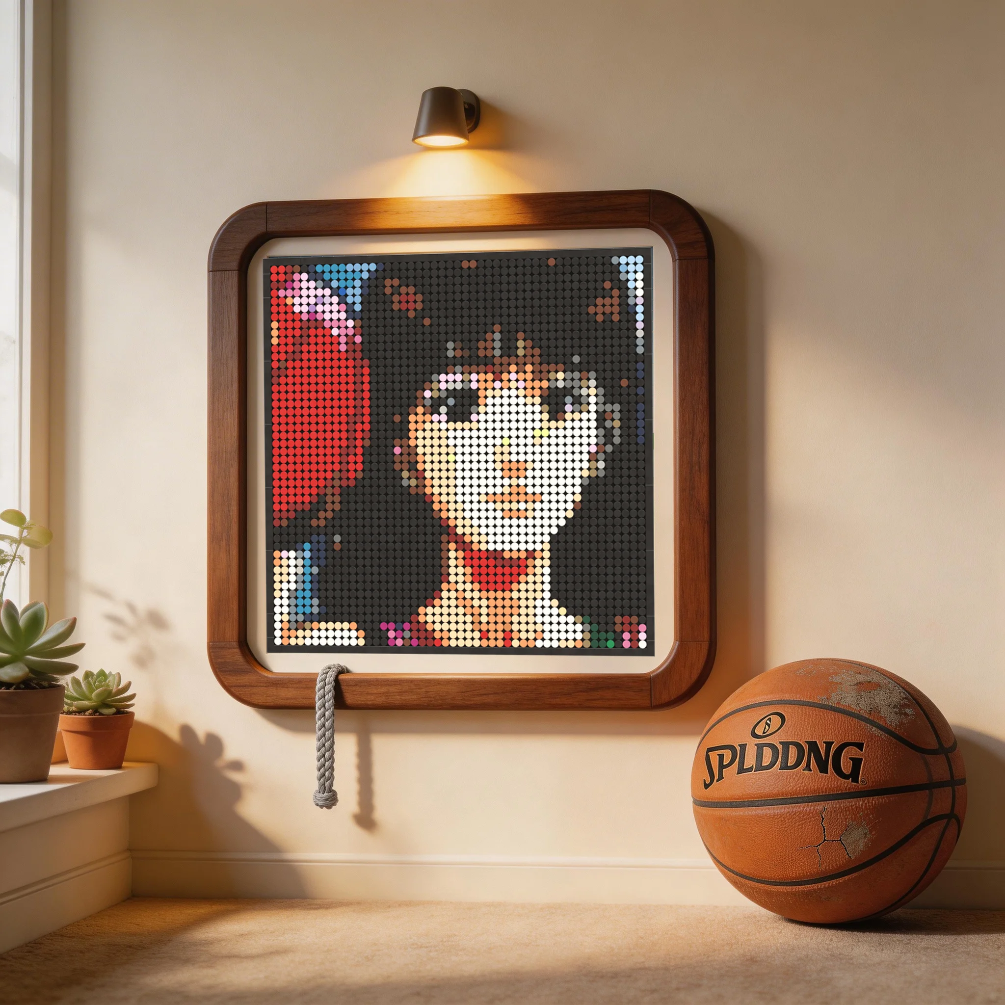 Póster de Baloncesto Estilo Anime Retro, Arte Pixelado Hecho a Mano, Mural Deportivo para Sala de Juegos o Decoración de Pared, Regalo con Diseño de Bloques de Construcción