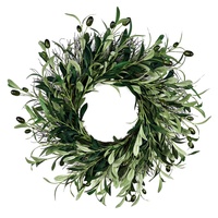 45cm Artificial Green Olive Wreath Greenery Wreath with Olive Leaves Olive Bean for Front Door Farmhouse Home Wall Window Decor