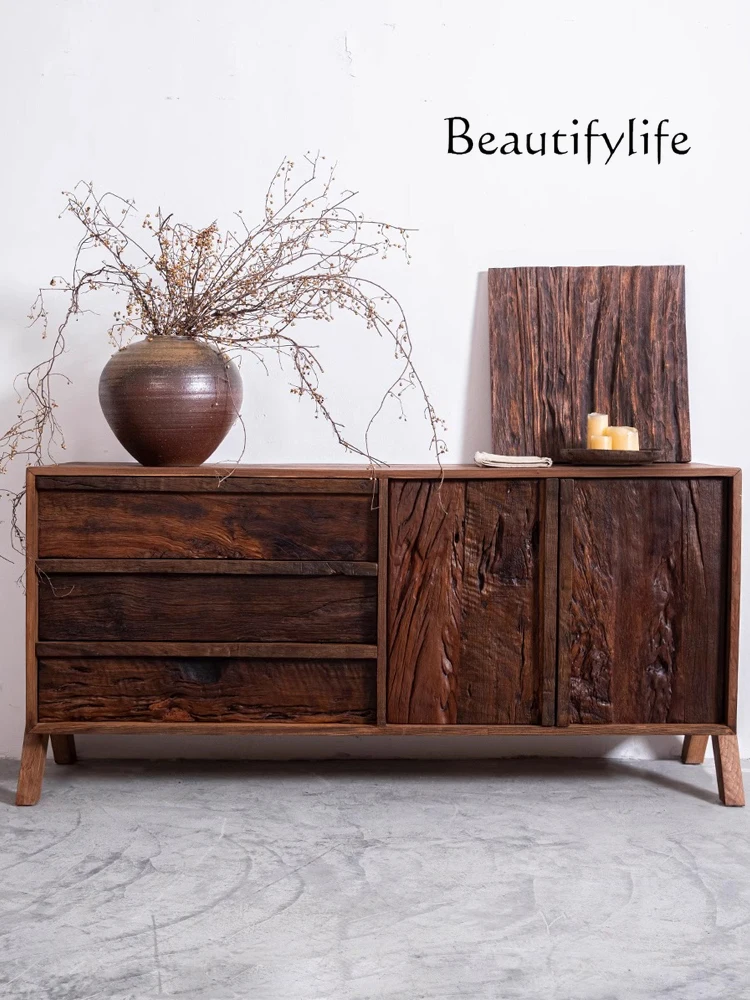 

Sili Style Solid Wood Entrance Cabinet American Retro Old Wooden Chest of Drawers Modern Minimalist Tea Low Cabinet