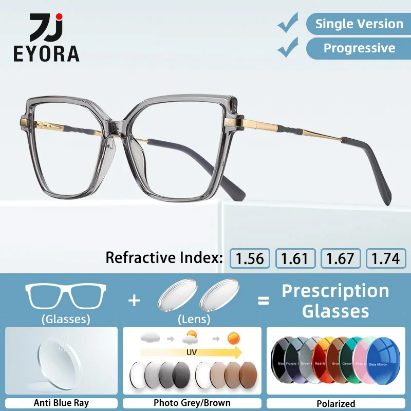 

EYORA Fashion Butterfly-framed Anti Blue Ray Reading Glasses Myopia Prescription Eyeglasses Progressive Photochromic Eyewear