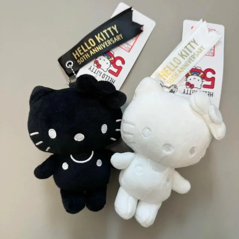 

New 50th Anniversary Sanrio Hello Kitty Plush Toy Black and White Anime Cute Pendant Plush Couple Gift Kids Backpack Accessories