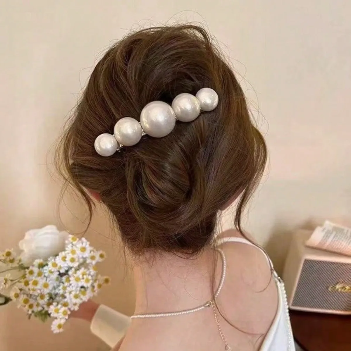 

French Large Pearl Hairpin, New Semi-Tie Hair Spring Clip, High-End Clip Hair Accessories On The Back Of Women's Head