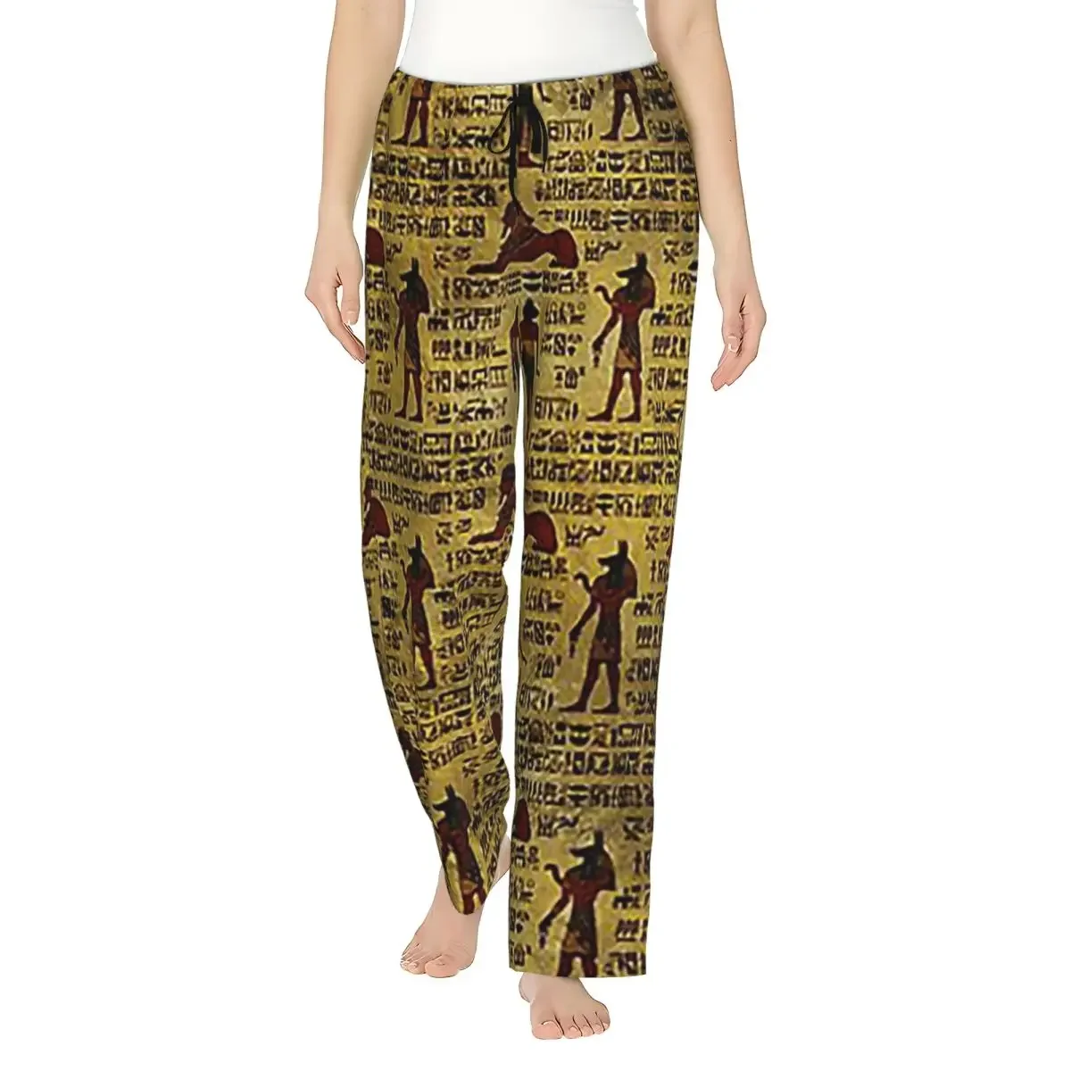 

Custom Egyptian Decorative Hieroglyphics Pattern Women Pajama Pants Lounge Sleep Sleepwear Bottoms with Pockets