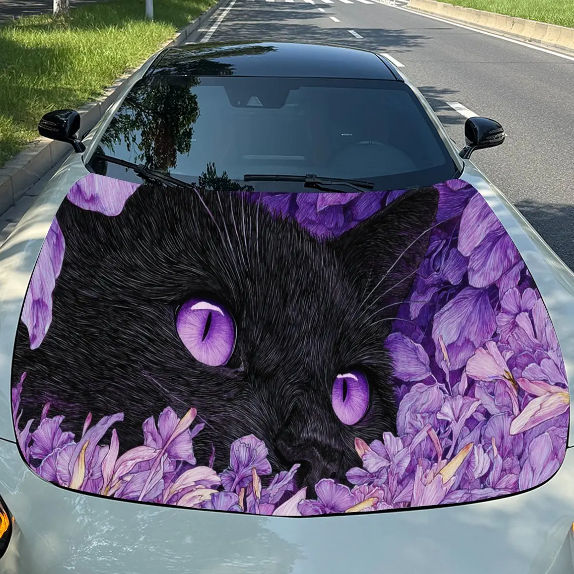 Charming Purple Floral Car Hood Stickers - Self-Adhesive, Waterproof and Durable Vinyl Wrap, Decorate And Protect Your Car, Fit