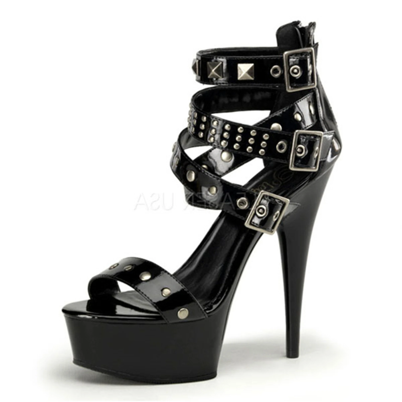 women's-black-patent-leather-15cm-high-heels-punk-studded-platform-sandals-with-square-buckles-cross-strap-party-shoes