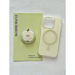 Frosted Double Cream Yellow Magnetic Phone Case, for IPhone 16 17 11 12 13 14 15 Pro Max Plus Mini Green Holder Shockproof Cover
