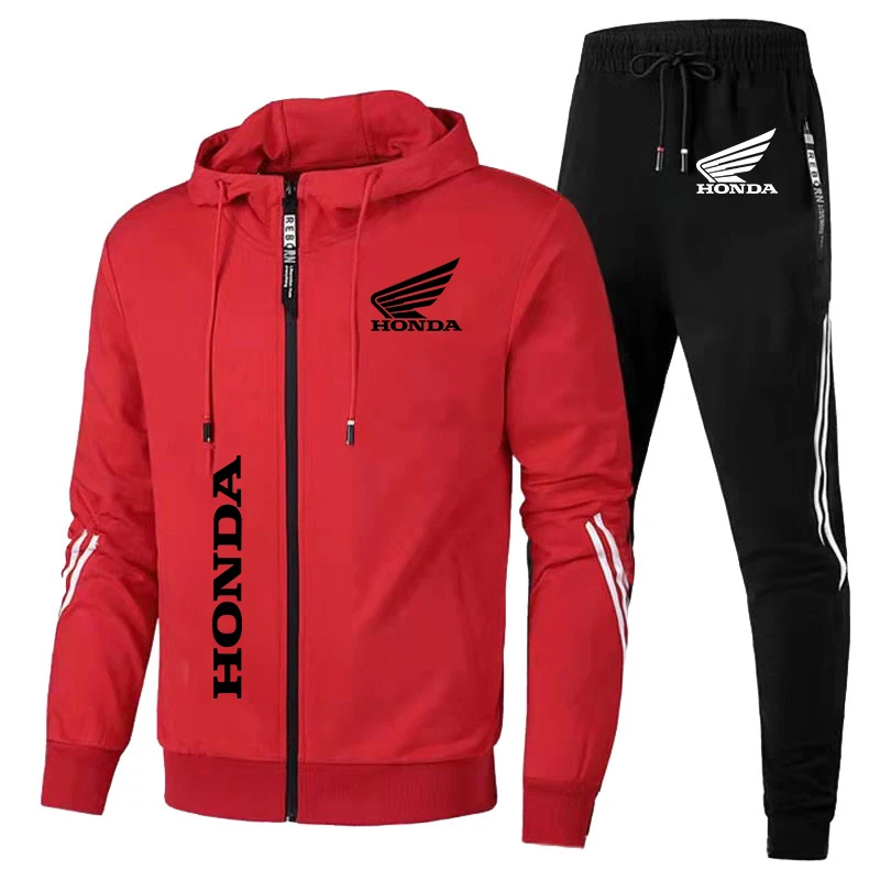 2024 New In Hoodies & Sweatshirts Honda Wing Logo Sweatsuit Set Men Zip Hoodie Sweatpants Suit 2 Piece Sets Honda Tracksuit Men