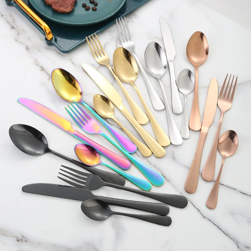 20Pcs/Lot Multicolor Flatware Set Stainless Steel Dinner Forks Spoon Knife with Titanium Plating Rainbow Cutlery Dinner Set