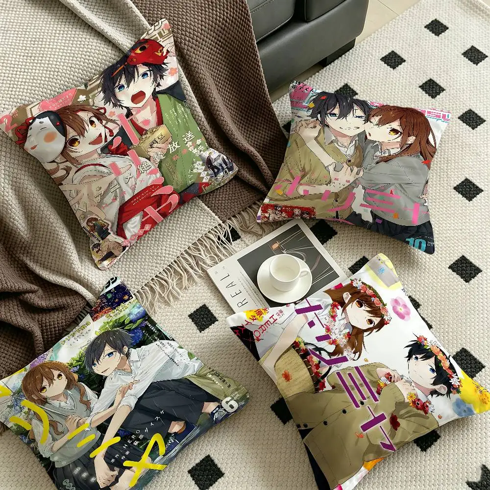 Anime Figure Horimiya  Cushion Cover Car Throw Pillow Case For Sofa Car Christmas Gift 40x40cm 45x45cm