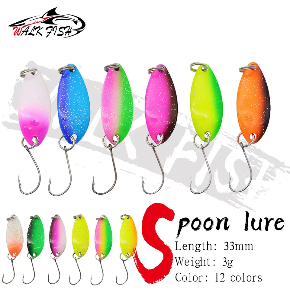 WALK FISH 6pcs 33mm 3g Fishing Bait Fishing Metal Spoon Lure Bait For Trout Bass Spoons Hard Sequins Spinner Spoon